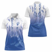 Philippines National Costume Style Women Polo Shirt Barong Tagalog and Eagle Feather Blue Color
