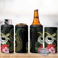 Kia Orana Cook Islands 4 in 1 Can Cooler Tumbler Turtle and Hibiscus Polynesian Pattern