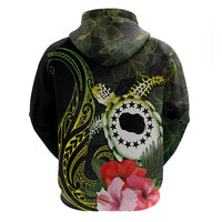 Kia Orana Cook Islands Zip Hoodie Turtle and Hibiscus Polynesian Pattern