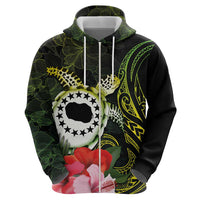 Kia Orana Cook Islands Zip Hoodie Turtle and Hibiscus Polynesian Pattern