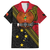 Papua New Guinea Goroka Show Family Matching Off The Shoulder Long Sleeve Dress and Hawaiian Shirt Bird-of-paradise and Melanesian Tattoo Pattern LT03 Dad's Shirt - Short Sleeve Red - Polynesian Pride