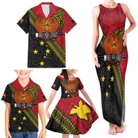 Papua new Guinea Goroka Show Family Matching Tank Maxi Dress and Hawaiian Shirt Bird-of-paradise and Melanesian Tattoo Pattern