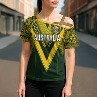 Australia Rugby Custom Cross Shoulder Shirt Aboriginal Art Sporty Style - Polynesian Pride