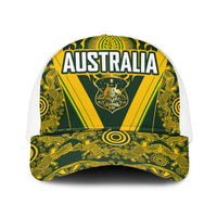 Australia Rugby Mesh Trucker Cap Aboriginal Art Sporty Style LT03 One Size White Green - Polynesian Pride