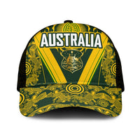 Australia Rugby Mesh Trucker Cap Aboriginal Art Sporty Style LT03 One Size Black Green - Polynesian Pride
