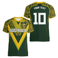 Australia Rugby Custom Women V-Neck T-Shirt Aboriginal Art Sporty Style - Polynesian Pride