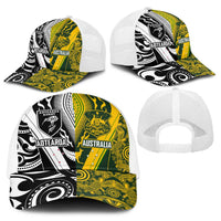 Aotearoa Australia Rugby Baseball Net Cap Maori and Aboriginal Art Sporty Style LT03 - Polynesian Pride