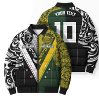 Aotearoa Australia Rugby Custom Bomber Puffer Jacket Maori and Aboriginal Art Sporty Style - Polynesian Pride