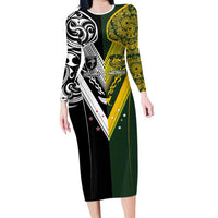 Aotearoa Australia Rugby Custom Family Matching Long Sleeve Bodycon Dress and Hawaiian Shirt Maori and Aboriginal Art Sporty Style - Polynesian Pride