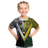 Aotearoa Australia Rugby Custom Kid T Shirt Maori and Aboriginal Art Sporty Style - Polynesian Pride