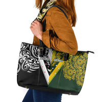 Aotearoa Australia Rugby Leather Tote Bag Maori and Aboriginal Art Sporty Style LT03 Green - Polynesian Pride