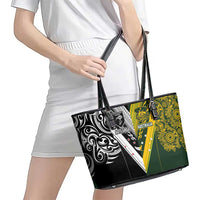Aotearoa Australia Rugby Leather Tote Bag Maori and Aboriginal Art Sporty Style LT03 - Polynesian Pride
