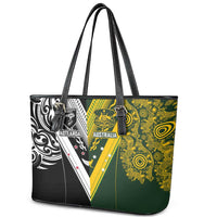 Aotearoa Australia Rugby Leather Tote Bag Maori and Aboriginal Art Sporty Style LT03 - Polynesian Pride