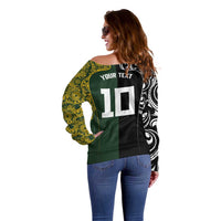 Aotearoa Australia Rugby Custom Off Shoulder Sweater Maori and Aboriginal Art Sporty Style - Polynesian Pride