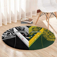 Aotearoa Australia Rugby Round Carpet Maori and Aboriginal Art Sporty Style - Polynesian Pride
