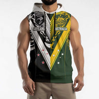 Aotearoa Australia Rugby Custom Sleeveless Hoodie Maori and Aboriginal Art Sporty Style - Polynesian Pride