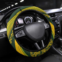 Aotearoa Australia Rugby Steering Wheel Cover Maori and Aboriginal Art Sporty Style LT03 Universal Fit Green - Polynesian Pride