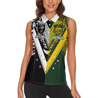 Aotearoa Australia Rugby Custom Women Sleeveless Polo Shirt Maori and Aboriginal Art Sporty Style - Polynesian Pride