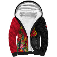 Papua New Guinea Sherpa Hoodie Birds Of Paradise Mix Tropical Flower Polynesian Pattern LT03 Unisex Red - Polynesian Pride