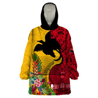 Custom Papua New Guinea Wearable Blanket Hoodie Birds Of Paradise Mix Tropical Flower Polynesian Pattern LT03 One Size Yellow - Polynesian Pride