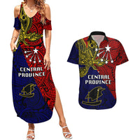 Papua New Guinea Central Province Couples Matching Summer Maxi Dress and Hawaiian Shirt PNG Birds Of Paradise Polynesian Arty Style LT03 Red - Polynesian Pride