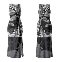 Hawaiian Reef Triggerfish Couples Matching Tank Maxi Dress and Long Sleeve Button Shirt Polynesian Art with Tribal Humuhumunukunukuapua'a LT03 - Polynesian Pride
