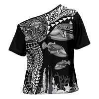 Hawaiian Reef Triggerfish Cross Shoulder Shirt Polynesian Art with Tribal Humuhumunukunukuapua'a LT03 - Polynesian Pride
