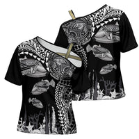 Hawaiian Reef Triggerfish Cross Shoulder Shirt Polynesian Art with Tribal Humuhumunukunukuapua'a LT03 - Polynesian Pride