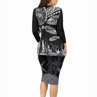 Hawaiian Reef Triggerfish Long Sleeve Bodycon Dress Polynesian Art with Tribal Humuhumunukunukuapua'a LT03 - Polynesian Pride