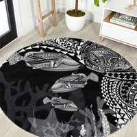 Hawaiian Reef Triggerfish Round Carpet Polynesian Art with Tribal Humuhumunukunukuapua'a LT03 Black - Polynesian Pride