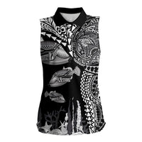 Hawaiian Reef Triggerfish Women Sleeveless Polo Shirt Polynesian Art with Tribal Humuhumunukunukuapua'a LT03 Female Black - Polynesian Pride