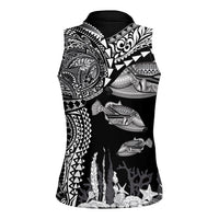 Hawaiian Reef Triggerfish Women Sleeveless Polo Shirt Polynesian Art with Tribal Humuhumunukunukuapua'a LT03 - Polynesian Pride