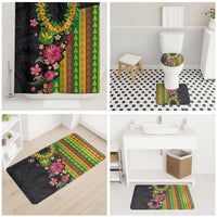 Hawaiian Independence Day Bathroom Set Kanaka Maoli Symbols With Tapa Motifs and Tropical Plants - Polynesian Pride