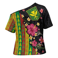 Hawaiian Independence Day Cross Shoulder Shirt Kanaka Maoli Symbols With Tapa Motifs and Tropical Plants - Polynesian Pride