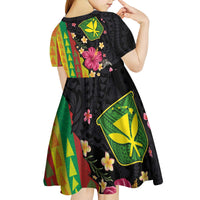 Hawaiian Independence Day Kid Short Sleeve Dress Kanaka Maoli Symbols With Tapa Motifs and Tropical Plants - Polynesian Pride