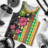 Hawaiian Independence Day Men Tank Top Kanaka Maoli Symbols With Tapa Motifs and Tropical Plants - Polynesian Pride