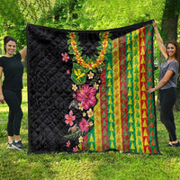 Hawaiian Independence Day Quilt Kanaka Maoli Symbols With Tapa Motifs and Tropical Plants - Polynesian Pride