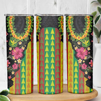 Hawaiian Independence Day Skinny Tumbler Kanaka Maoli Symbols With Tapa Motifs and Tropical Plants - Polynesian Pride
