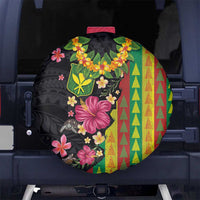 Hawaiian Independence Day Spare Tire Cover Kanaka Maoli Symbols With Tapa Motifs and Tropical Plants - Polynesian Pride