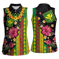 Hawaiian Independence Day Women Sleeveless Polo Shirt Kanaka Maoli Symbols With Tapa Motifs and Tropical Plants - Polynesian Pride