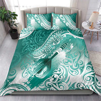 Personalised New Zealand Aotearoa Darts Masters Bedding Set Maori Art Tattoo with Tribal Dart Symbol Teal Color - Polynesian Pride