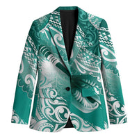 Personalised New Zealand Aotearoa Darts Masters Blazer Maori Art Tattoo with Tribal Dart Symbol Teal Color - Polynesian Pride