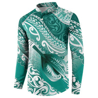Personalised New Zealand Aotearoa Darts Masters Button Sweatshirt Maori Art Tattoo with Tribal Dart Symbol Teal Color - Polynesian Pride