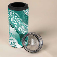 Personalised New Zealand Aotearoa Darts Masters 4 in 1 Can Cooler Tumbler Maori Art Tattoo with Tribal Dart Symbol Teal Color - Polynesian Pride