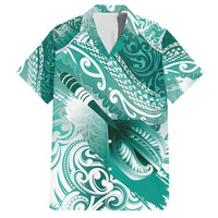 Personalised New Zealand Aotearoa Darts Masters Family Matching Tank Maxi Dress and Hawaiian Shirt Maori Art Tattoo with Tribal Dart Symbol Teal Color LT03 Dad's Shirt - Short Sleeve Teal - Polynesian Pride
