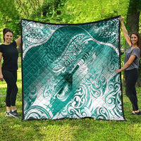 Personalised New Zealand Aotearoa Darts Masters Quilt Maori Art Tattoo with Tribal Dart Symbol Teal Color - Polynesian Pride