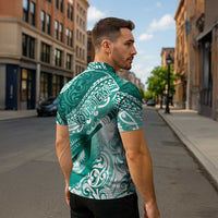 Personalised New Zealand Aotearoa Darts Masters Zipper Polo Shirt Maori Art Tattoo with Tribal Dart Symbol Teal Color - Polynesian Pride