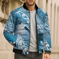 Personalised New Zealand Aotearoa Darts Masters Bomber Puffer Jacket Maori Art Tattoo with Tribal Dart Symbol Blue - Polynesian Pride