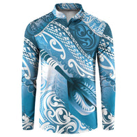 Personalised New Zealand Aotearoa Darts Masters Button Sweatshirt Maori Art Tattoo with Tribal Dart Symbol Blue - Polynesian Pride