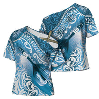 Personalised New Zealand Aotearoa Darts Masters Cross Shoulder Shirt Maori Art Tattoo with Tribal Dart Symbol Blue - Polynesian Pride